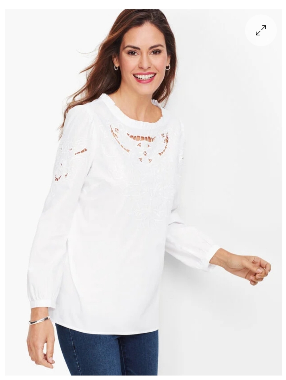 Talbots Embroidered Cutout Poplin Top – L Petite – White